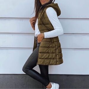 Coffee Brown Hooded Zip Up Puffer Vest Size XXL